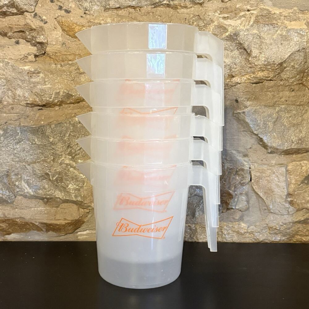 Lot of 6 Plastic Beer Bar Pitchers Budweiser Bow Tie 48 oz